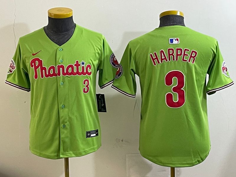 Youth Philadelphia Phillies #3 Harper Green Second generation Nike 2025 MLB Jersey style 1->youth mlb jersey->Youth Jersey